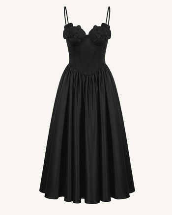 Orchid Embroidered Appliqué Corset Maxi Dress - Black