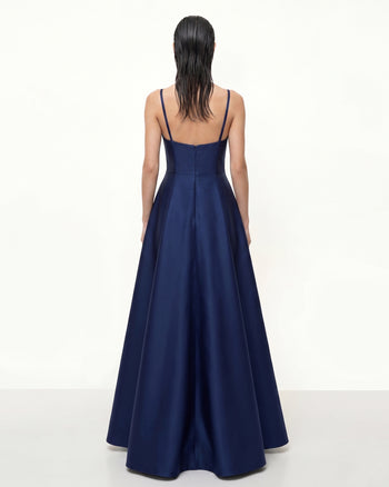 Iris Embroidered A-Line Maxi Dress - Navy Blue