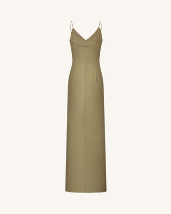Iris Motif Satin Slip Gown - Olive Green