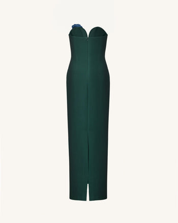 Iris Embroidered Notch Neck Strapless Maxi Dress - Emerald Green