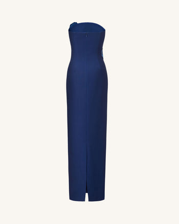 Iris Embroidered Strapless Maxi Dress - Navy Blue