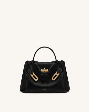 Rhea Small Pebbled Double Buckle Shoulder Bag - Black