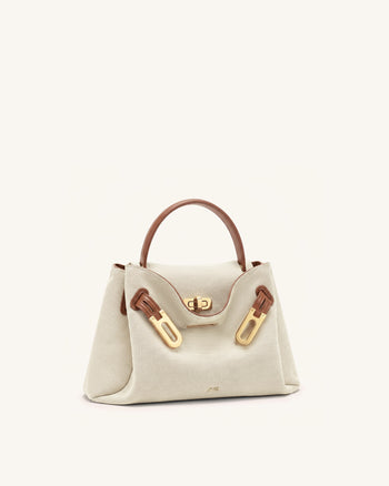 Rhea Small Double Buckle Shoulder Bag - Brown Canvas