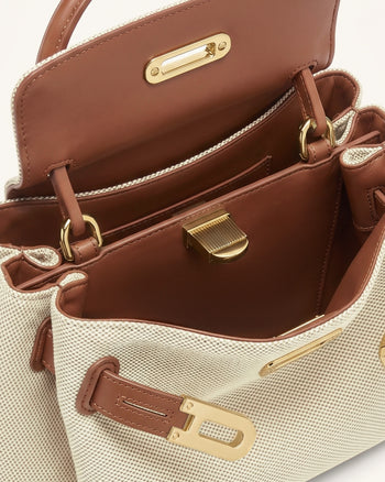 Rhea Small Double Buckle Shoulder Bag - Brown Canvas