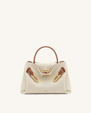 Rhea Small Double Buckle Shoulder Bag - Brown Canvas