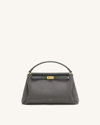 Carmen Faux Suede Top Handle Bag - Dark Gray