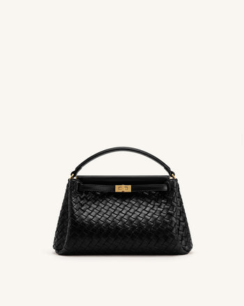 Carmen Woven Top Handle Bag - Charcoal Black