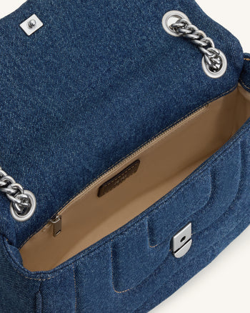 Tina Quilted Chain Crossbody - Blue Denim