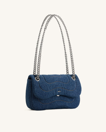 Tina Quilted Chain Crossbody - Blue Denim