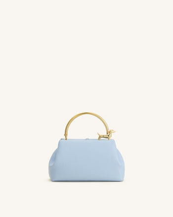 Bruna Dachshund Metal Handle Top Handle Bag - Light Blue