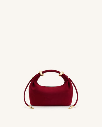 Ellie Faux Suede Metal Ring Embellished Top Handle Bag - Burgundy