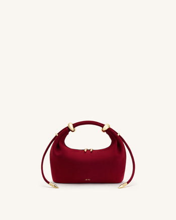 Ellie Faux Suede Metal Ring Embellished Top Handle Bag - Burgundy