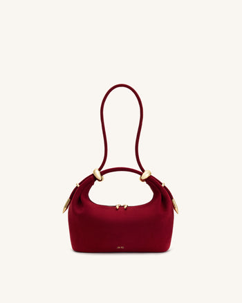 Ellie Faux Suede Metal Ring Embellished Top Handle Bag - Burgundy