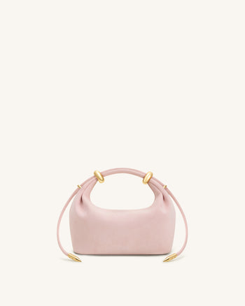 Ellie Faux Suede Metal Ring Embellished Top Handle Bag - Pink