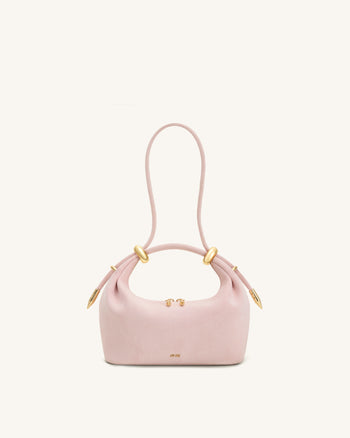 Ellie Faux Suede Metal Ring Embellished Top Handle Bag - Pink