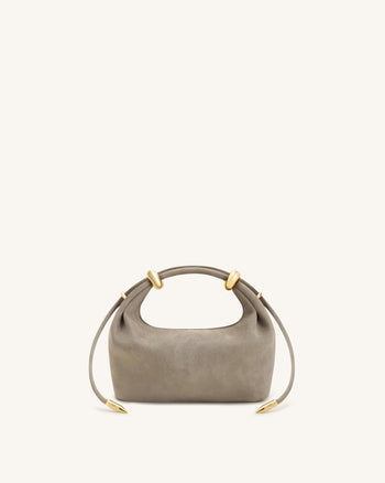 Ellie Faux Suede Metal Ring Embellished Top Handle Bag - Grey