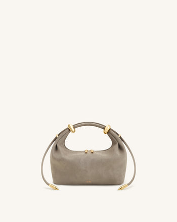 Ellie Faux Suede Metal Ring Embellished Top Handle Bag - Grey