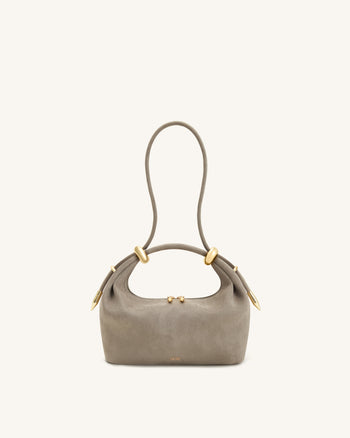 Ellie Faux Suede Metal Ring Embellished Top Handle Bag - Grey