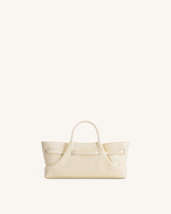 Maeve Dachshund Metal Charm Tote Bag - Ivory Croc