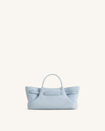 Maeve Dachshund Metal Charm Faux Suede Tote Bag - Blue