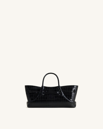 Maeve Dachshund Metal Charm Tote Bag - Black Croc