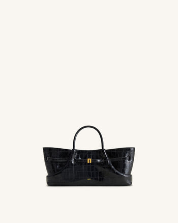 Maeve Dachshund Metal Charm Tote Bag - Black Croc
