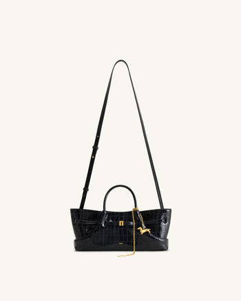 Maeve Dachshund Metal Charm Tote Bag - Black Croc