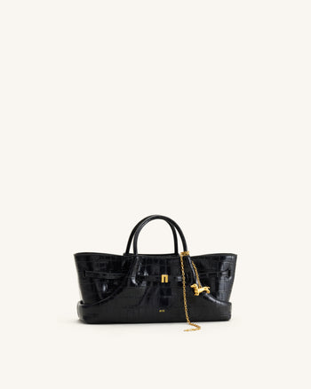 Maeve Dachshund Metal Charm Tote Bag - Black Croc