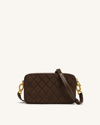 Riley Faux Suede Dachshund Quilted Shoulder Bag - Dark Brown
