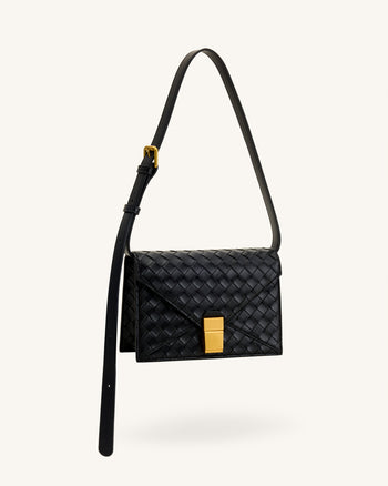 Clio Woven Textured Envelope Crossbody Bag - Black