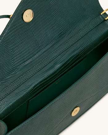 Celeste Envelope Top Handle Bag - Olive Green Lizard Texture