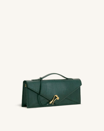 Celeste Envelope Top Handle Bag - Olive Green Lizard Texture