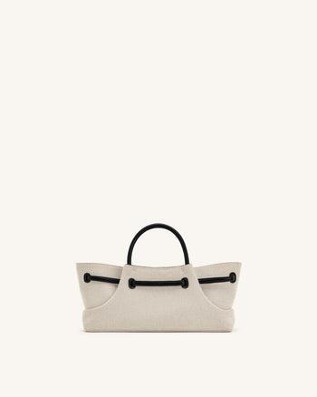 Maeve Dachshund Metal Charm Tote Bag - Black Canvasa