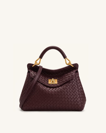 Lucia Classic Woven Top Handle Bag - Dark Burgundy