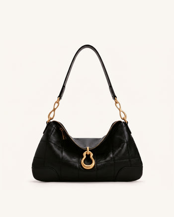 Jayla Metal Pendant Embellished Shoulder Bag - Charcoal Black