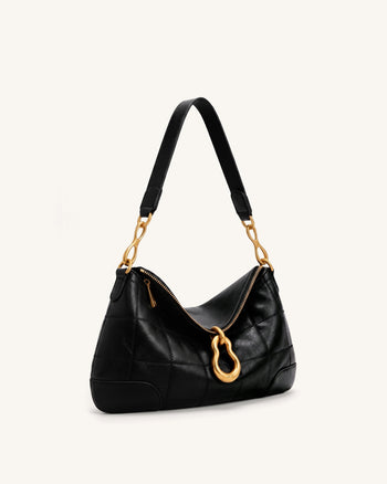 Jayla Metal Pendant Embellished Shoulder Bag - Charcoal Black