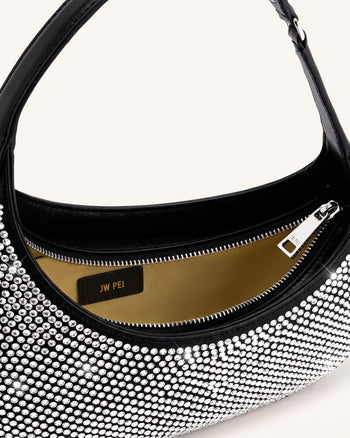 Harlee Artificial Crystal Shoulder Bag - Black