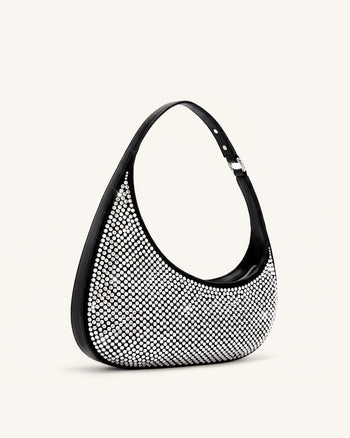 Harlee Artificial Crystal Shoulder Bag - Black