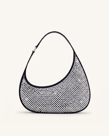 Harlee Artificial Crystal Shoulder Bag - Black