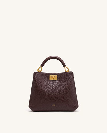 Lucia Elephant-Effect Top Handle Bag - Dark Brown