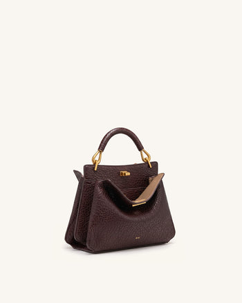 Lucia Elephant-Effect Top Handle Bag - Dark Brown