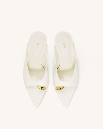 Noemi Pointed-Toe Mule Heels - White