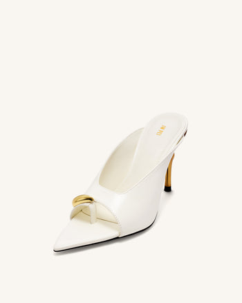 Noemi Pointed-Toe Mule Heels - White