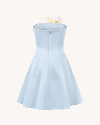 Lily Floral Print Strapless A-Line Mini Dress - Light Blue