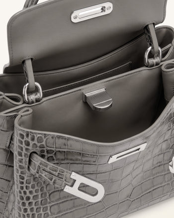 Rhea Small Double Buckle Shoulder Bag - Grey Croc