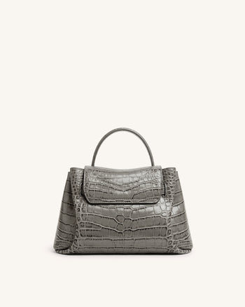 Rhea Small Double Buckle Shoulder Bag - Grey Croc