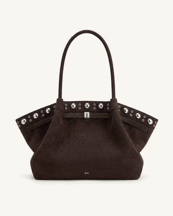 Hana Large Faux Suede Tote Bag - Deep Brown