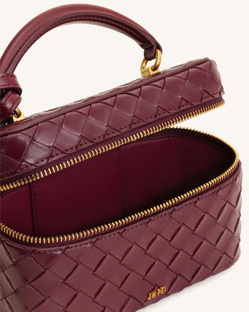 Cleo Woven Texture Box Shape Top Handle Bag - Claret