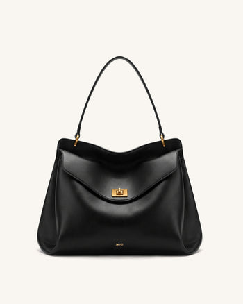 Lucia Turn-Lock Shoulder Bag - Black