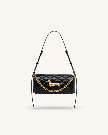 Lucienne Dachshund Quilted Chain Shoulder Bag - Black